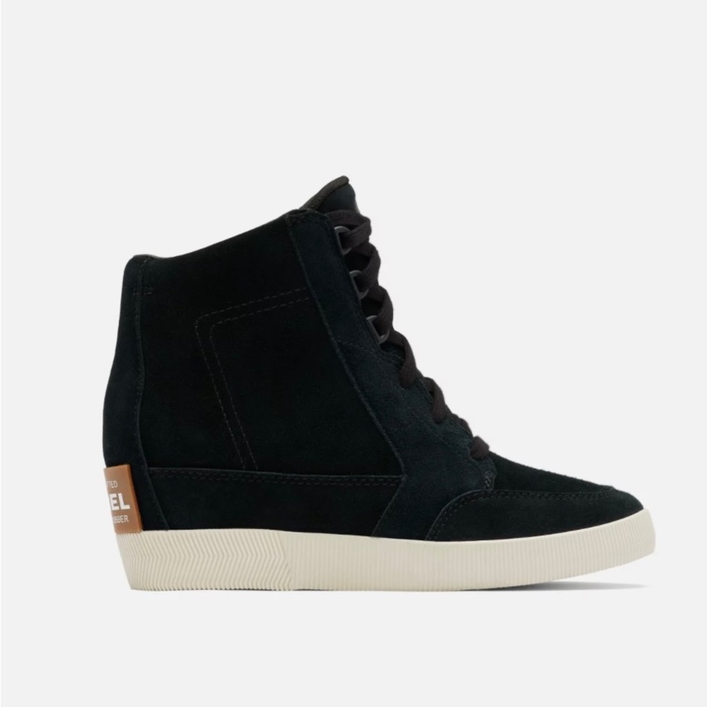 BRAND NEW W/BOX SOREL Size 7.5 Out N About Wedge II Shoe in Black/Sea Salt